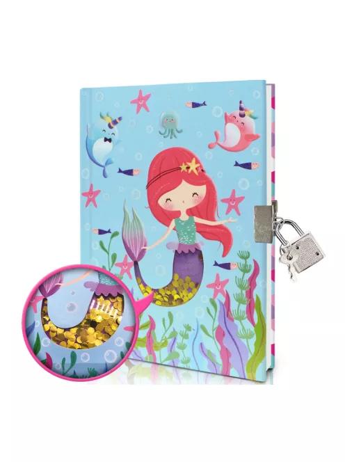 Emlékkönyv, fém lakat, hableány minta, 13x18 cm zacsk.