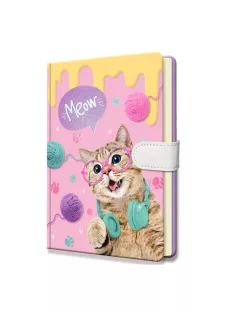 Jegyzetfüzet, mágneses zár, cica minta, 14x19 cm zacsk.
