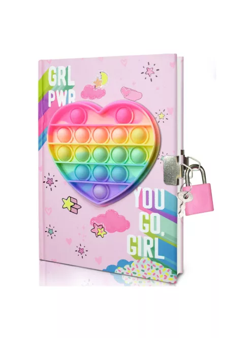 Emlékkönyv, fém lakat, szív minta, ''Pop-it'', 14x19 cm zacsk.