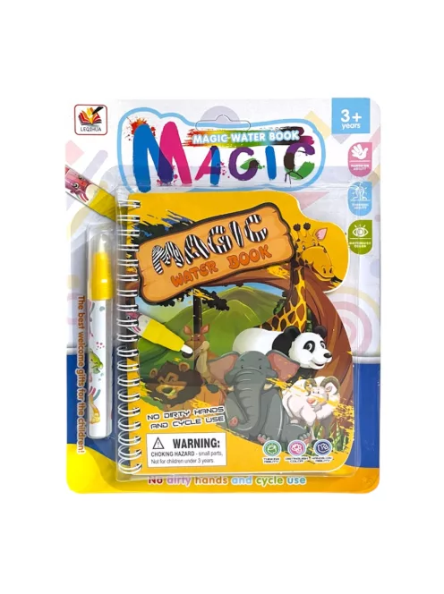 Vízzel rajzoló könyv, vadállatok, spirálos, 4 lap, 19x23 cm lapon