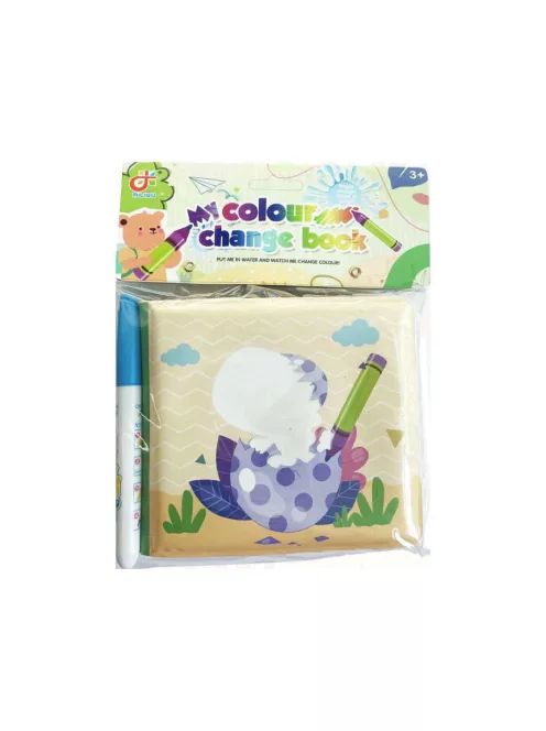 Vízzel rajzoló pvc könyv, csipog, dínós, + toll, 17x21 cm zacsk.