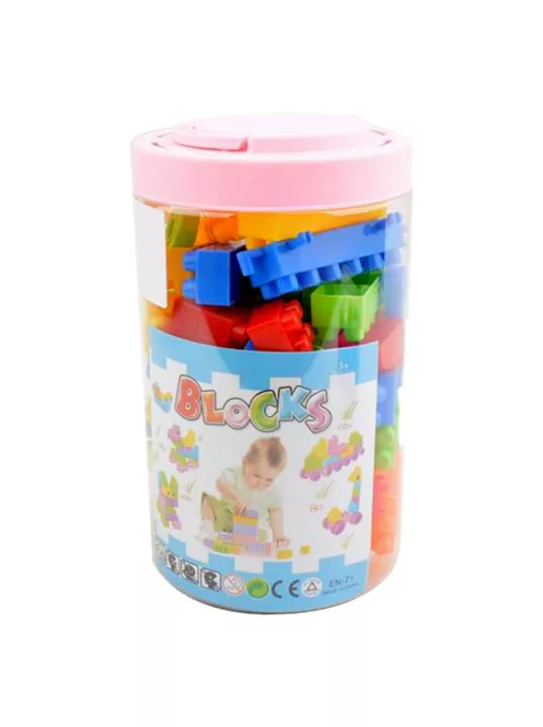 Építõkocka klt., 106 db,  kerékkel, 12x20 cm pvc henger