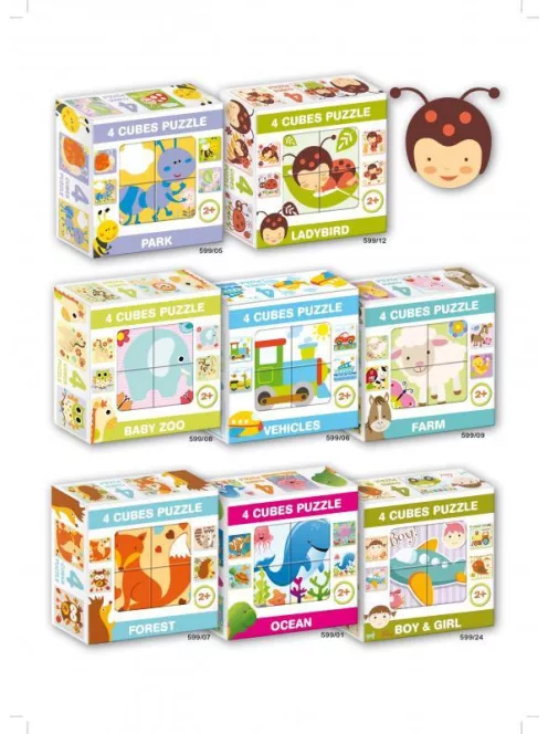 Mesekocka, 4 db, vegyes, 8-féle, 12x12x4 cm dob.