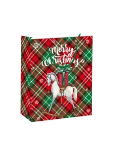   Papírtasak, hintalóval, glitteres, többszínû, XM, 18x23x10 cm