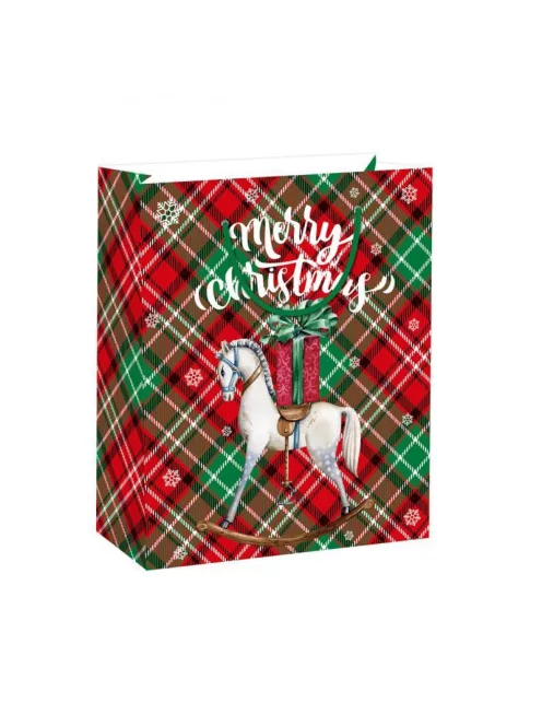 Papírtasak, hintalóval, glitteres, többszínû, XM, 18x23x10 cm