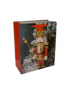   Papírtasak, diótörõvel, glitteres, piros, arany, XM, 18x23x10 cm