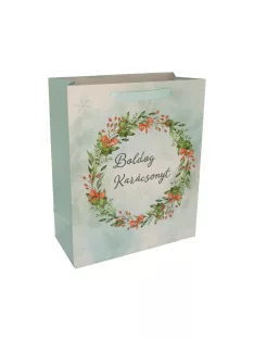   Papírtasak, Boldog Karácsonyt felirattal, glitteres, kék, 18x23x10 cm