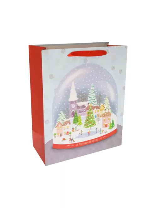 Papírtasak, Karácsonyi faluval, glitteres, XM, 26x32x12 cm