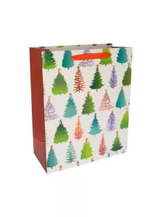 Papírtasak, fenyõfákkal, színes, XM, 18x23x10 cm