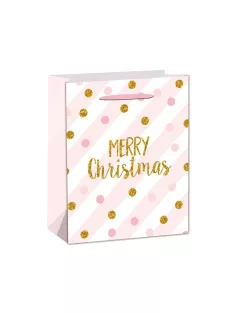   Papírtasak, pöttyös, glitteres, Merry Christmas, XM, 31x42x12 cm