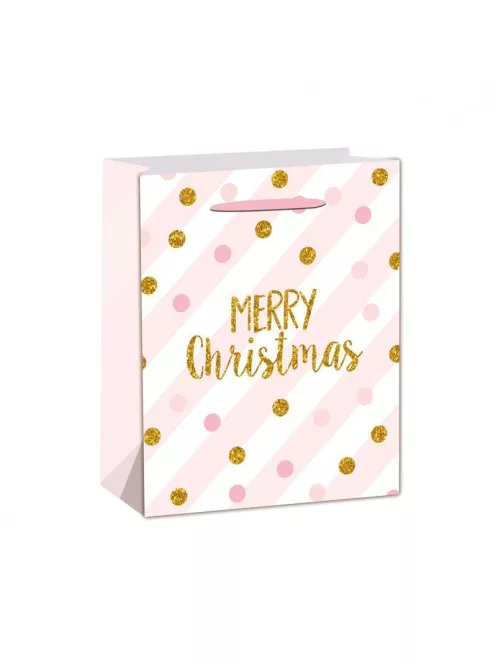 Papírtasak, pöttyös, glitteres, Merry Christmas, XM, 31x42x12 cm