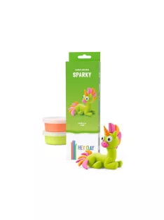   Gyurma klt., Hey Clay, unikornis, zöld, Sparky, 3 tégely, 7x22 cm dob.