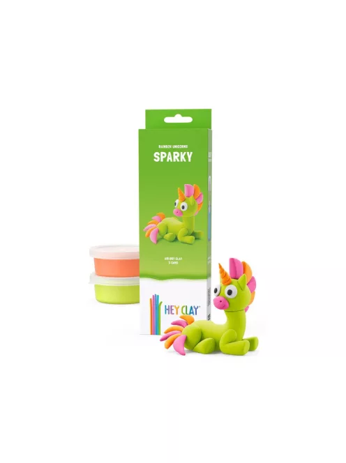 Gyurma klt., Hey Clay, unikornis, zöld, Sparky, 3 tégely, 7x22 cm dob.