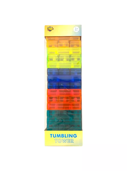 Leboruló torony, "Jenga szerû", átlátszó, 8x26 cm dob.