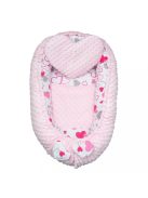 Luxus babafészek párnával és paplannal New Baby Minkyből rózsaszín szívecskék, Raktáron