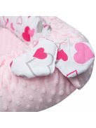 Luxus babafészek párnával és paplannal New Baby Minkyből rózsaszín szívecskék, Raktáron