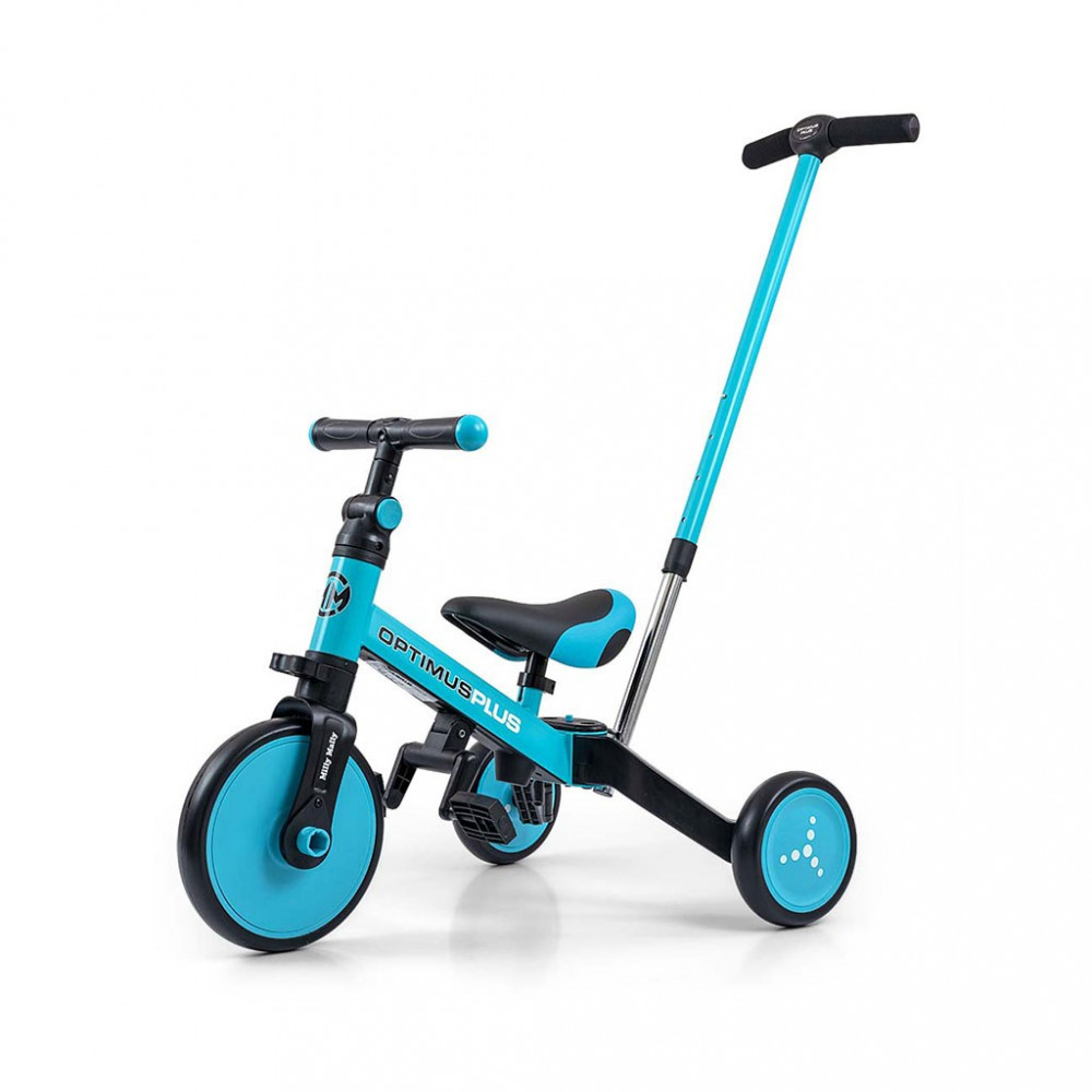 Gyerek háromkerekű bicikli 4az1-ben Milly Mally Optimus Plus tolókarral blue