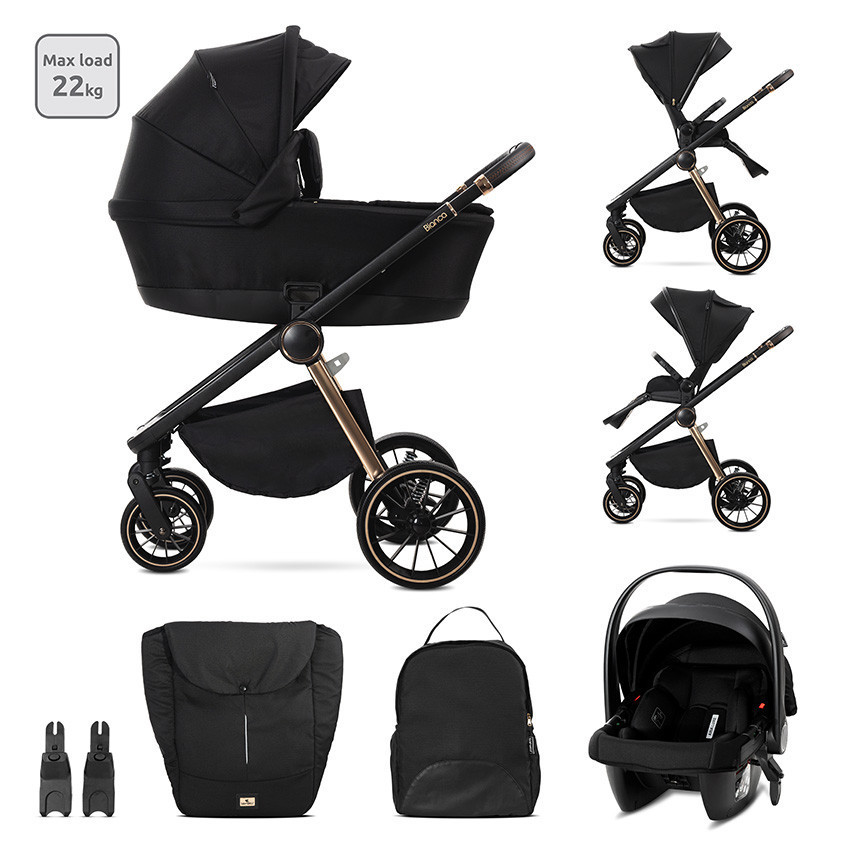 Lorelli Bianca 3az1-ben újszülött babakocsi Lorelli Aria Luxe hordozóval - Black (2 doboz)